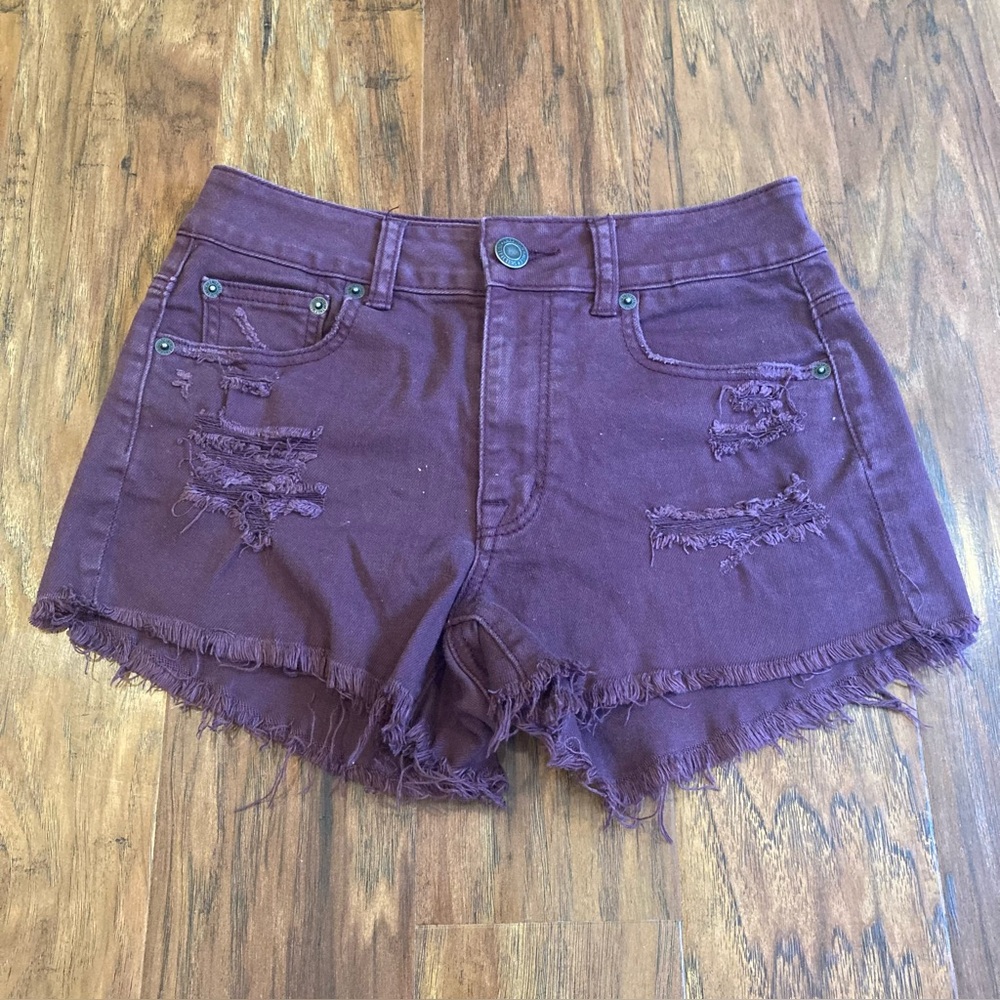 Women’s American Eagle  Maroon Denim Ripped Shorts, Size 2